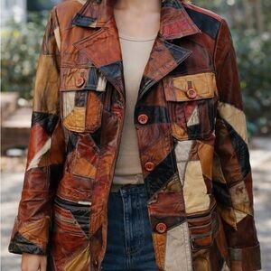Vintage Patchwork Leather Jacket , fits size small/medium